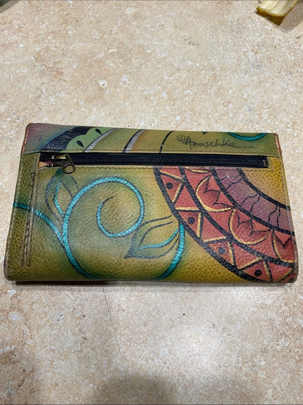 Anna by Anuschka Hand Painted Leather Tri Fold Wallet Floral Flowers